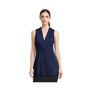 Brunello Cucinelli Made In Italy Blue Cotton Sleeveless Pleated Blouse Size S